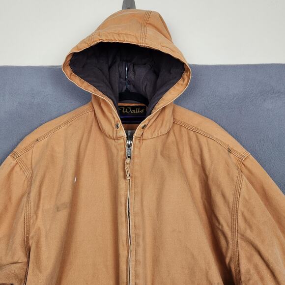 Walls Zero-Zone Jacket Mens 2XL Tall Tan Hooded Insulated Duck Canvas Work - Picture 5 of 16